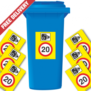 Speed Camera 20 mph Speed Reduction Wheelie Bin Stickers